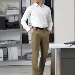 SUBTRACT Khaki Slim Fit Flat Front Trousers image 4