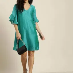 Qurvii Green Relaxed Fit A Line Dress image 4