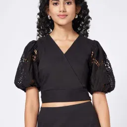 Honey by Pantaloons Black Self Pattern Crop Top-image-58