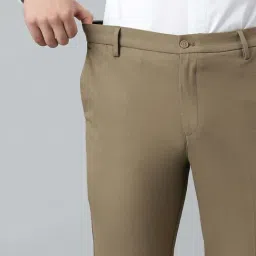SUBTRACT Khaki Slim Fit Flat Front Trousers image 5
