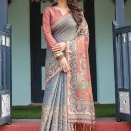 MAHALASA Ethnic Motifs Printed Pure Linen Saree image 3