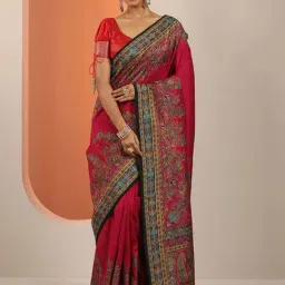 Libas Red Floral Print Saree With Unstitched Blouse-picture-31