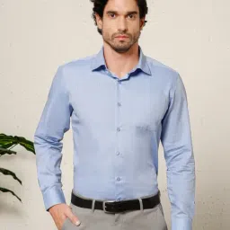 The Formal Club Cornflower Imperial Herringbone Giza Cotton Regular Fit Shirt-picture-17