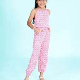 Kiddopanti Girls Pink Rayon Printed Jumpsuit-image-35