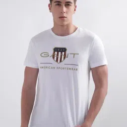 GANT White Cotton Regular Fit Printed T-Shirt-image-1