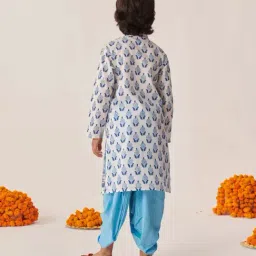 Pspeaches Boys Blue Cotton Regular Fit Floral Print Kurta Set image 2