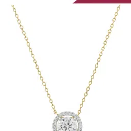 EMORI 14k (585) Yellow Gold Halo Round Solitaire Lab Grown Diamond Necklace for Women-image-19