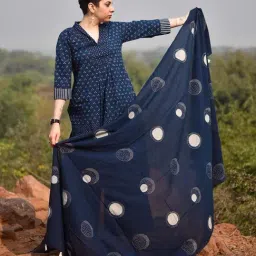 Chidiyaa Indigo Flow Moonshine Blockprinted Dupatta Awargi-picture-14
