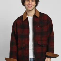 AMERICAN EAGLE OUTFITTERS Men Spread Collar Checked Casual Bomber Jacket-image-32