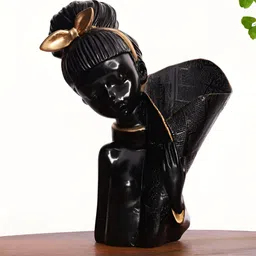 INTERNATIONAL GIFT Black & Gold Toned Lady Girl & Flower Vase Figurine Showpiece-picture-21