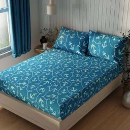 BIANCA Lopez Turquoise Cotton 120 TC Kopa Extra Smooth Double Size Bed Sheet With Pillow covers-picture-6