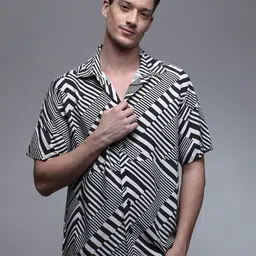 Paper Cut Oversized Abstract Printed Spread Collar Casual Shirt image 2