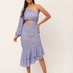 Moomaya Lavender Floral Print High-low Dress-image-3