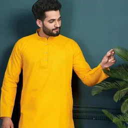 shreeram Men Solid A-line Kurta (Orange) image 5