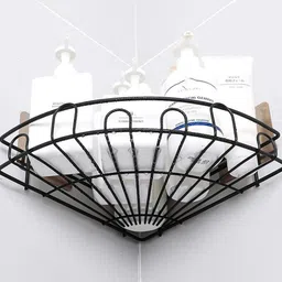 boniry metal Bathroom Organiser Without Drill Bathroom Rack Self Adhesive|Stand for Corner Shampoo Holder for Bathroom Multipurpose Kitchen Holder Storage (Flower Corner, bathroom shower caddy, Black) image 5