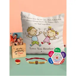 Indigifts Love You Brother Cushion - Rakhi Gift Set for Bhai (12x12 inches)-image-53
