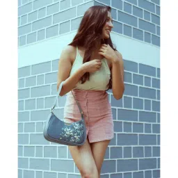 Strokes by Namrata Mehta Periwinkle Charcoal Baguette Bag image 2