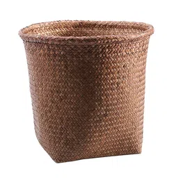 Luxshiny Storage Basket Straw Trash Can Woven Wastebasket Bedroom Trash Can Decorative Gift Basket Storage Holder Straw Storage Container for Home 26X26X26CM image 1