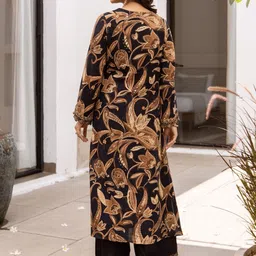 KALINI Floral Printed Long Sleeves Straight Kurta With Trousers image 4