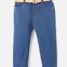 Babyhug Cotton Stretchable Full Length Washed Jeans With Belt  Fly With Zipper -  Medium Blue-picture-48