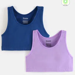 Honeyhap Premium Cotton Sleeveless Elastane Racer Back Bralettes with Bio Finish Solid Colour Pack of 2 - Lavendula & Limoges-picture-33