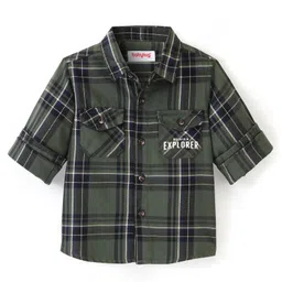 Babyhug 100% Cotton Knit Full Sleeves Shirt Checkered - Olive Green image 1
