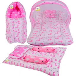 Babytoons Baby Bedding Combo Mattress with Net | Sleeping Bag | 4 Pcs Gaddi Set (0-6 Months) Pink-picture-26