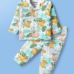 Babyoye Disney Single Jersey Knit Full Sleeves Co-ords Night Suit With Lion King Graphics - White-picture-36
