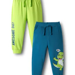 Babyhug Cotton Knit Full Length Dino & Text Printed Lounge Pants Pack Of 2 - Teal Blue & Lime Green-picture-23