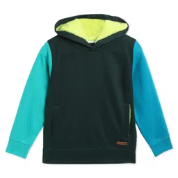 Cherry Crumble By Nitt Hyman Cotton Blend Knit Full Sleeves Colour Blocked Light Winter Hooded Sweatshirt - Dark Green-image-13