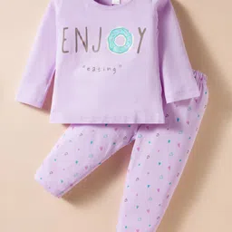 Tango Single Jersey Knit Full Sleeves Night Suit With Text Print - Mauve-picture-14