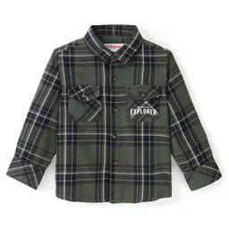 Babyhug 100% Cotton Knit Full Sleeves Shirt Checkered - Olive Green image 2