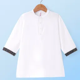 Babyhug Woven Full Sleeves Solid Kurta Pyjama Set With Sequinned Embroidered Jacket - Off White image 2