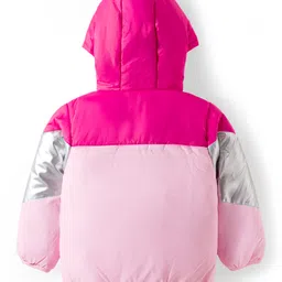 Babyoye Woven Solid Dyed Full Sleeves Hooded Padded Jacket With Color Block Design - Pink image 2