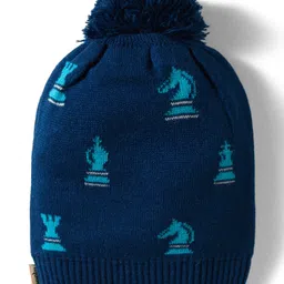 Model Knitted Chess Designed Winter Cap Navy Blue - Diameter 7 cm image 2