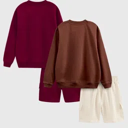 Nap Chief Cotton Blend Knit Pack of 2 Full Sleeves Warner Bros Featuring Harry Potter Quidditch & Urban Mood Text Printed Sweatshirts & Shorts Set - Multi Colour image 3