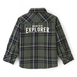 Babyhug 100% Cotton Knit Full Sleeves Shirt Checkered - Olive Green image 3