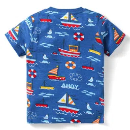 Babyhug Cotton Knit Half Sleeves Night Suit with Nautical Theme Print - Navy Blue image 3