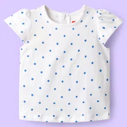 Babyhug 100% Cotton Half Sleeves Polka Dots & Floral Printed Frock With Inner Tee - Blue image 3