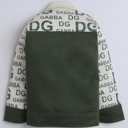 Fourfolds Cotton Blend Woven Full Sleeves Typography Printed Jacket & Trouser Set With Tee - Olive Green image 4