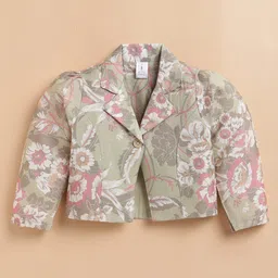 KIDZELLO Cotton Knit Full Sleeves Floral Printed Blazer & Pant With Tee Set - Mustard image 4