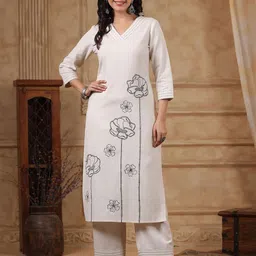 PIROH Womens Cotton Flex Embroidered Straight Kurta Palazzo Set-picture-40