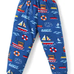 Babyhug Cotton Knit Half Sleeves Night Suit with Nautical Theme Print - Navy Blue image 4