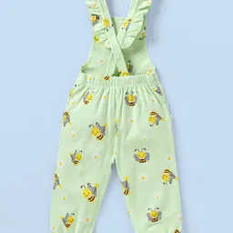 Babyoye Eco Conscious Cotton Eco Jiva Half sleeves Tee & Dungaree Set Text & Bee Print- White & Green image 5