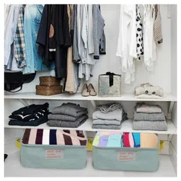 House of Quirk Stylish Storage Basket Cotton and Linen Fabric Mini Storage Cubes Nursery Storage Baskets with Handles for Shelves & Desks-Green image 5