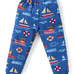 Babyhug Cotton Knit Half Sleeves Night Suit with Nautical Theme Print - Navy Blue image 5