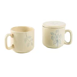ellementry Cream-Coloured Set Of 2 Ethnic Motifs Printed Ceramic Mug Set with Lid image 3