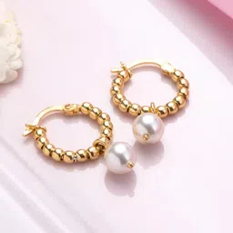 Zavya Gold-Plated & White Circular Hoop Earrings image 1