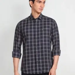 Arrow Sport Blue Cotton Slim Fit Checks Shirt-picture-22