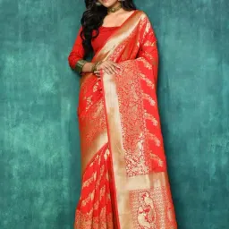 Elora Red Silk Woven Saree With Unstitched Blouse-image-5